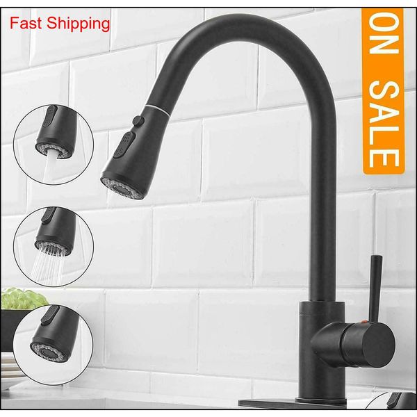 

kitchen sink faucet pull out sprayer swivel spout matt black mixer tap flexible pu qylzkb bdenet