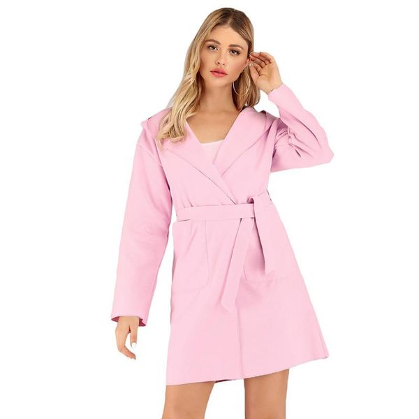 

women's wool & blends long-sleeved hooded belt women woolen coat long section open lady windbreaker solid color casual autumn winter 20, Black