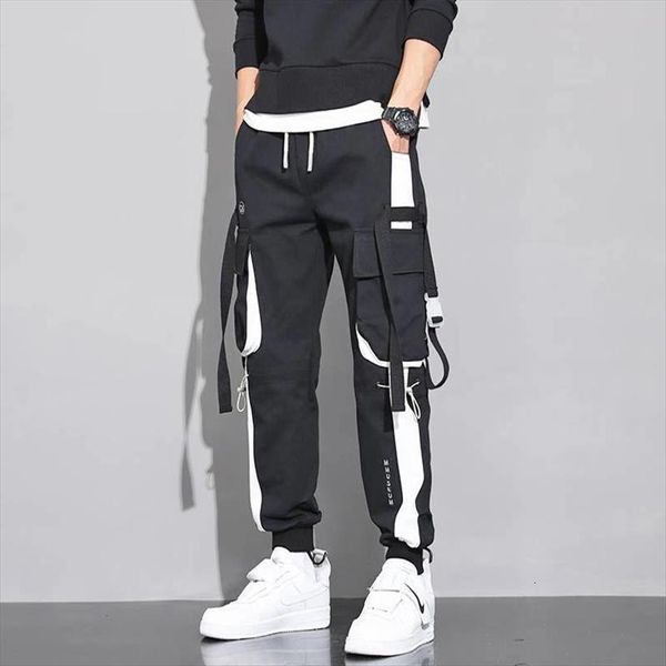 

multi pockets streetwear cargo women pant harem hip hop casual male joggers track men harajuku trousers, Black