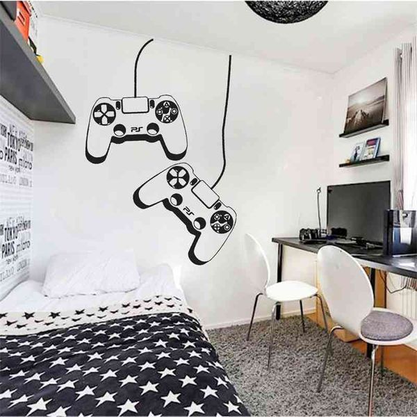 Gamer PS4 Controlador De Parede Decalque Personalizado Vinil Adesivo De Parede Para Crianças Quarto Playroom Casa Decoração Removível Papel de Parede S131 210705