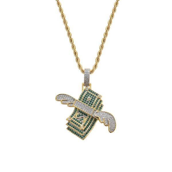 

pendant necklaces iced out flying cash solid necklace mens hip hop gold silver color charm chains jewelry gifts