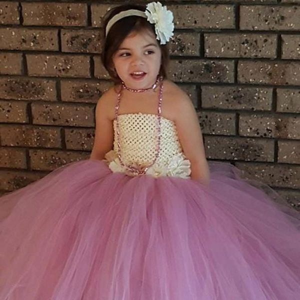 

girl's dresses girls ivory crochet tulle dress kids flower tutu ball gown with hairbow children birthday wedding party costume, Red;yellow