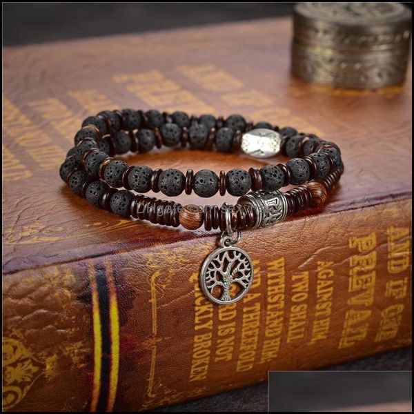 

strands bracelets black natural stone beads volcanic lava rock anion yoga jewelry womens bracelet gift tibetan buddha bangle chakra y1022 be