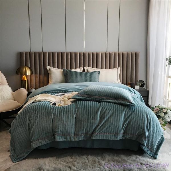 

bedding sets set autumn winter thickened warm milk velvet striped simple solid color light luxury home extile coral duvetcover