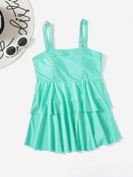 

plus plain tiered layer tankini 22ad#, Black