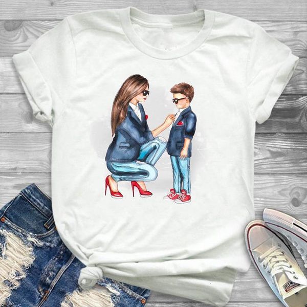 

mom life with boy printed women t shirts short sleeve tee clothes graphic, White