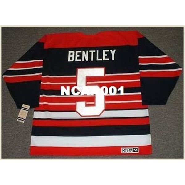 

001s #5 max bentley chicago blackhawks 1940's ccm vintage hockey jersey or custom any name or number retro jersey, Black