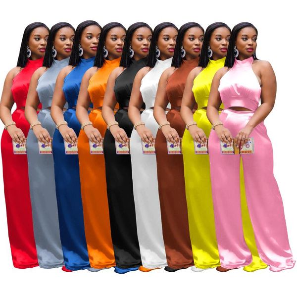 

women's two piece pants office lady set lace up halter crop wide leg elegant female clothing night party casual wear 2021, White
