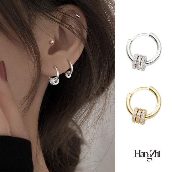 

hangzhi french 2021 new retro exquisite and high-quality one piece of zircon inlaid small circle ear buckle earrings women, Golden;silver