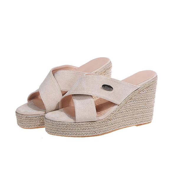 

slippers plus size 35-43 high heeled 11cm platform women wedge sandals outdoor shoes chaussure homme pu sandalias mujer piel black beige