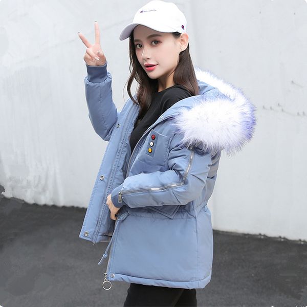 

2021 new women's winter coat fashions fur collar down jacket woman parkas with hood thicken warm cold short outerwear more size li4m, Black