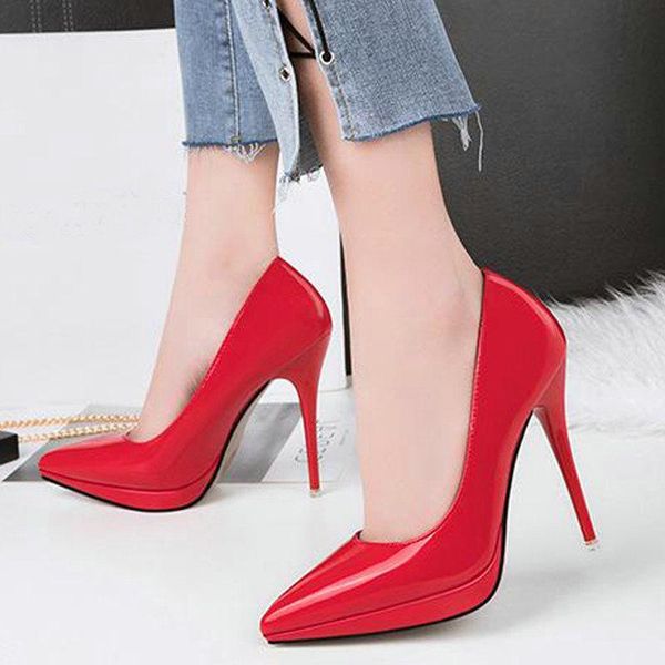 

dress shoes solid women pumps pointed toe thin heels soles catwalk nightclub ol med heel female party b11-61, Black