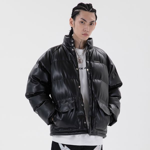

2021 new winter solid 4 color optional leather parkas men jacket coats harajuku vintage advanced fashion streetwear oso9, Black