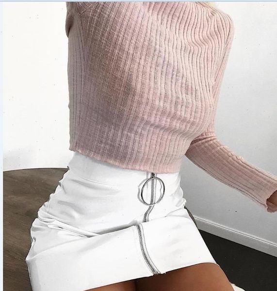 

women arrival high waist zip faux leather short pencil bodycon mini skirt 2021 new solid white skirt, Black