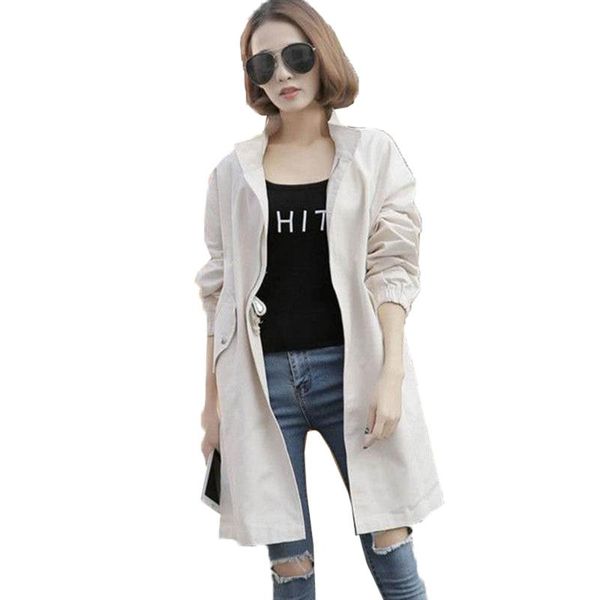 

women's trench coats coat with lining spring autumn windbreaker waist female 2021 plus size solid color stand-up collar jacket 3, Tan;black