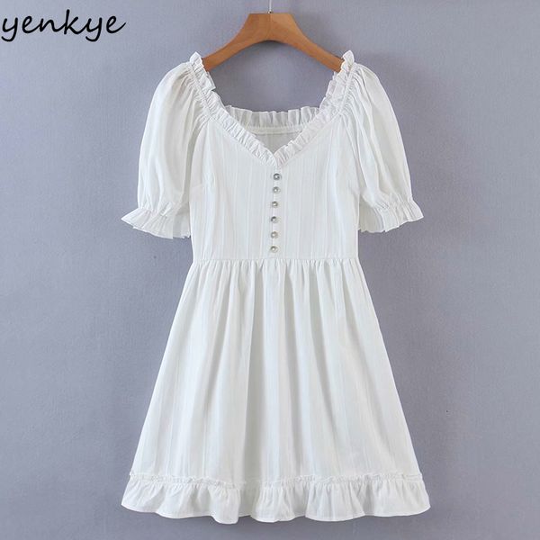 

2021 new sweet women fungus ee v neck white fashion lady short sleeve a-line mini holiday summer casual robe femme iimv, Black;gray