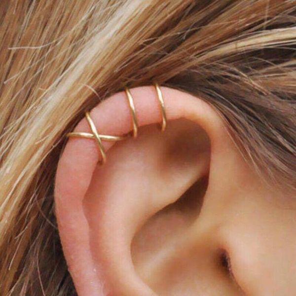

hoop & huggie 5pcs/set 2021 fashion gold color ear cuffs leaf clip for women climbers no piercing fake cartilage earring earrings, Golden;silver