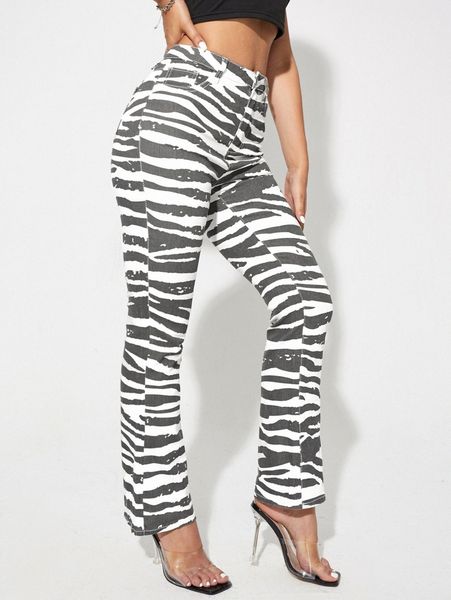 

zebra striped boot-cut leg jeans s7ad#, Blue