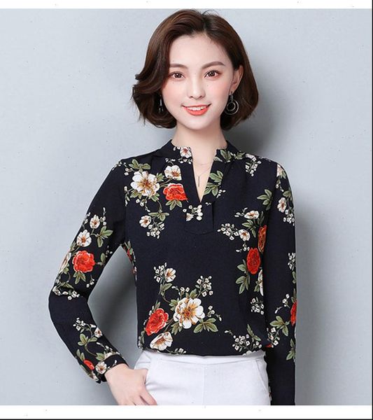 

2021 fashion print chiffon blouse women shirt long sleeve plus size women stripe ol blouse womens clothing blusas lady h4, White