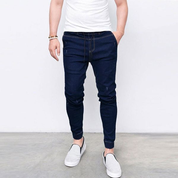 

men stretchy slim fit casual long rights ny jeans trekkoord effen color plus size denim broek, Blue