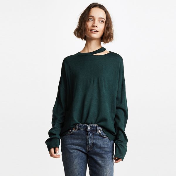 

european and american popular sweaters, collar color, straight, simple, asymmetric, hollow, machine, White;black