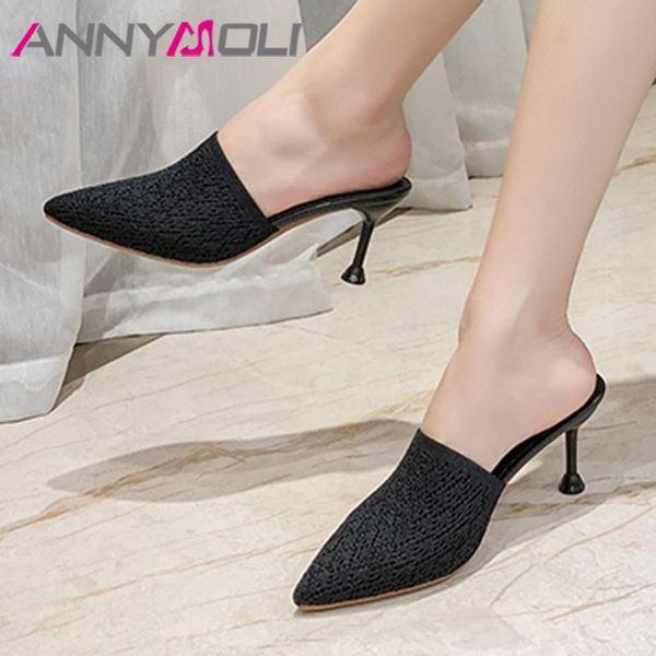 

dress shoes annymoli high heel mules pumps women pointed toe stiletto heels female footwear summer ladies black apricot