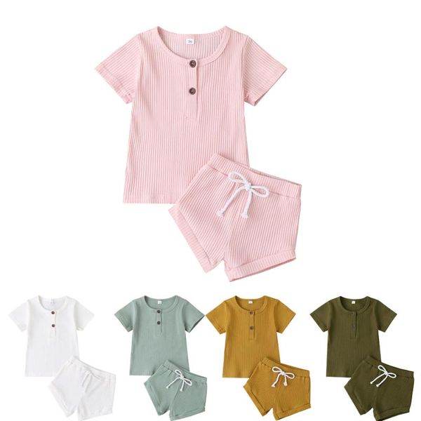 

clothing sets baby girl born summer set solid color short sleeve + shorts toddler clothes 0-24 months, White