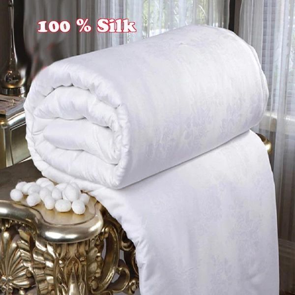 

100% silk filled duvets thick warm winter quilt/comforters 100 % cotton cover king queen twin full size
