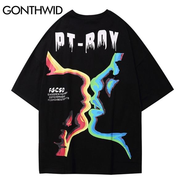 

t-shirts hip hop men streetwear harajuku creative painting graffiti print short sleeve tees cotton casual fashion 210602, White;black