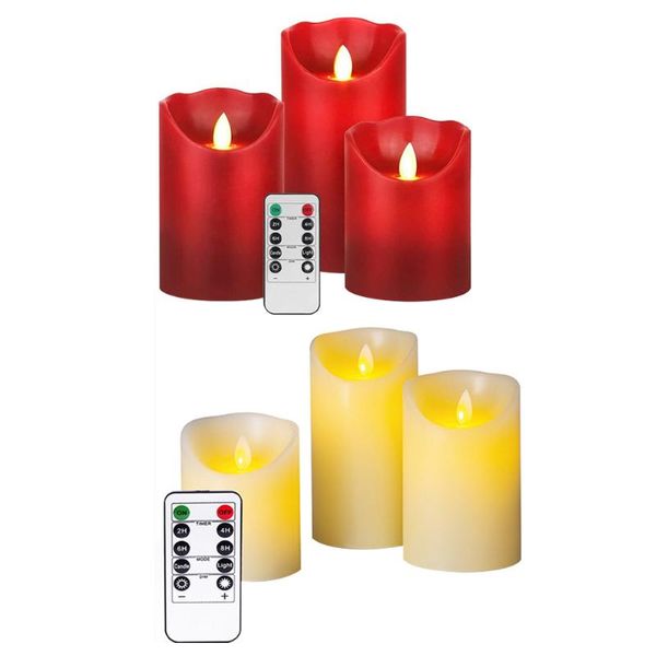 

candles 3pcs led flameless battery operated real wax with remote control white/red