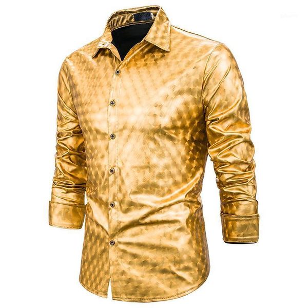 

men's casual shirts gold shiny shirt men camisa masculina 2021 brand slim fit long sleeve mens dress nightclub stage singer prom male, White;black