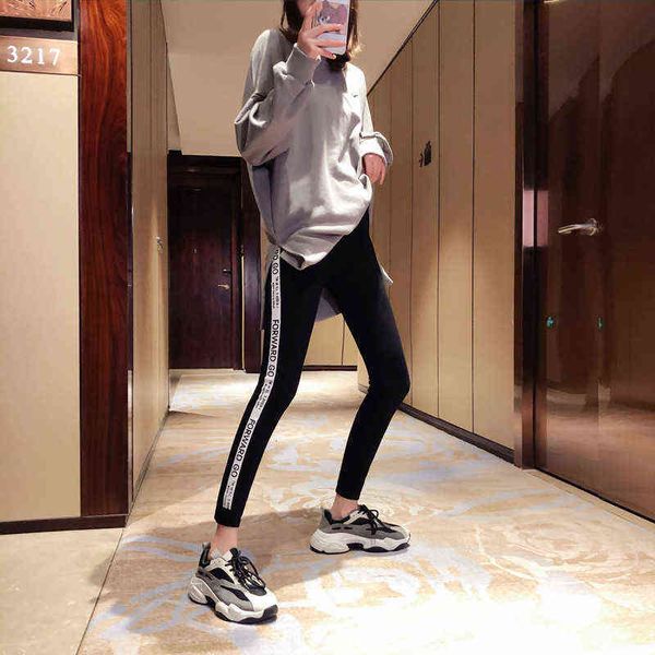 

women's leggings spring and autumn black legging's wear nine thin grey high waist stretch slim yoga pants small leg pants