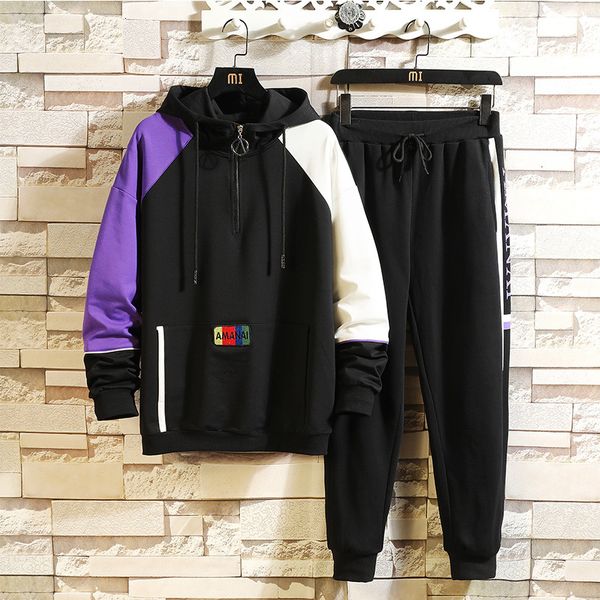 

new print black white men's sportswear sets 2021 autumn spring casual sport tracksuit sweatshirt+sweatpants track suit trouers m7j2
