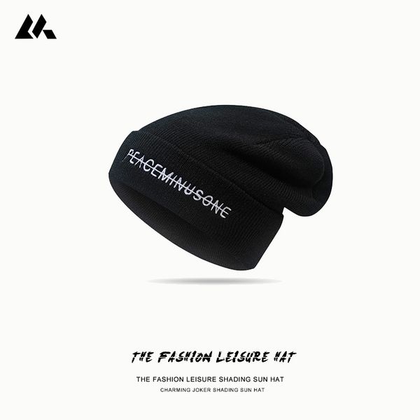 

fashion autumn winter literature art versatile student warm hat men's women's version embroidered letter knitted, Black;white