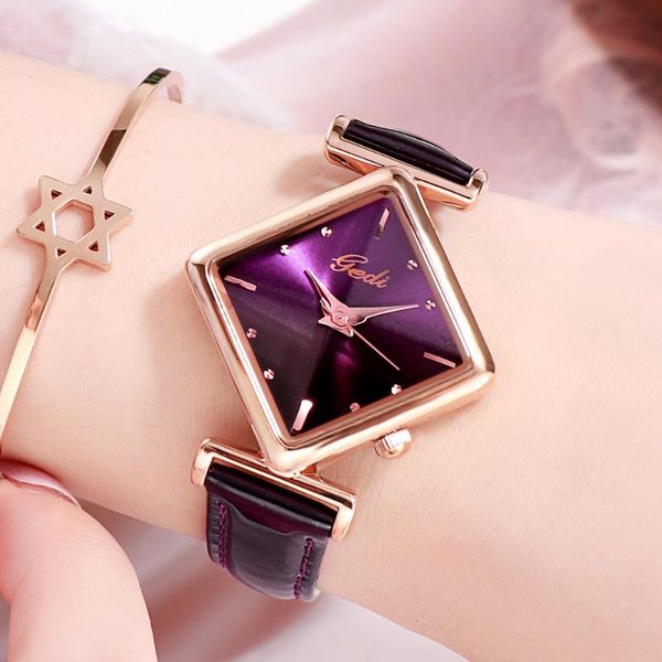 

wristwatches gedi luxury women watches waterproof purple square leather women's quartz wristwatch fashion casual ladies watch bayan kol, Slivery;brown