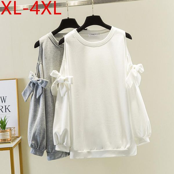 

plus size t-shirt spring autumn women o neck off shoulder bow long sleeve large loose casual tees fit weight 50-100kg, Black