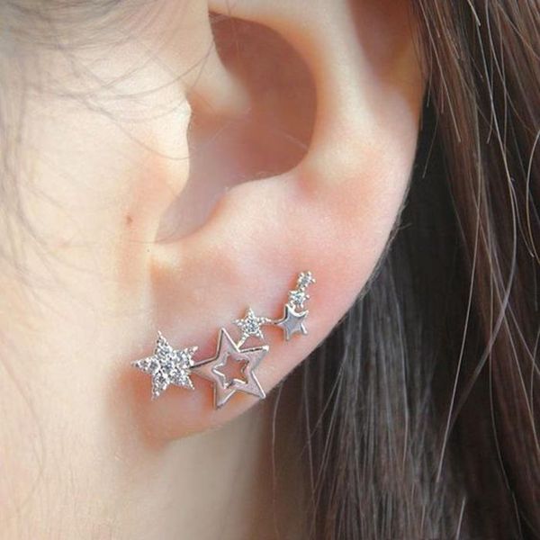 

stud delysia king women metal hollow little star earrings, Golden;silver