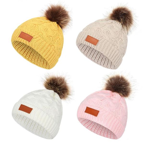

caps & hats cute pompom baby hat winter warm for kids solid color knitted boys girls cap beanies children bonnet, Yellow