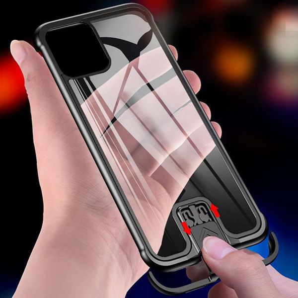 

cell phone pouches transparent frameless tempered glass case for 11 pro max xr xs push pull metal frame cover 7 8 plus x capa
