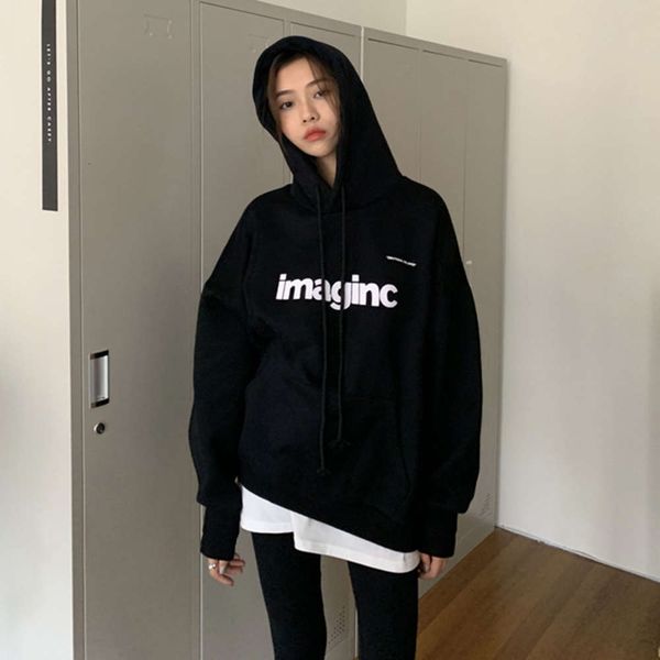 

women's plush thickened sweater loose hooded vintage jacket j6281 plush and spring autumn, Black