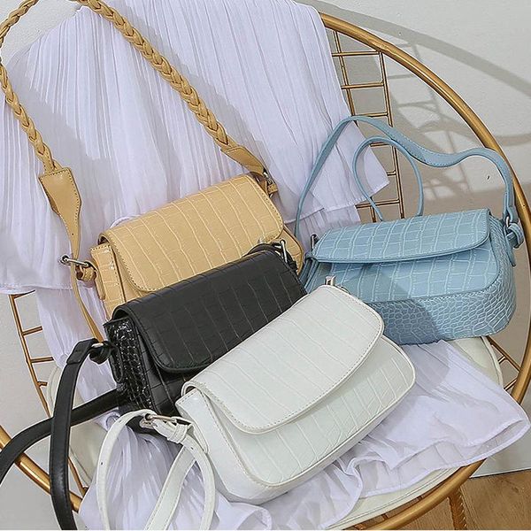 

shoulder bags trendy design woven bag sheepskin handle crocodile pu leather girl small 2021 summer style adjustable mini