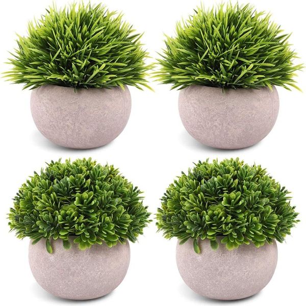 

decorative flowers & wreaths 4 pieces of artificial mini potted plants, plastic shrubs, fake plants for home, office, decoration