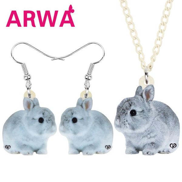 

earrings & necklace arwa acrylic lovely hare jewelry sets sweet animal for women girls teen trendy gift accessories, Silver