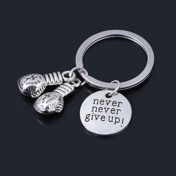 

keychains midy letter never give up boxing glove love gym fitness jewelry silver keyring men bodybuilder cool gift trinket