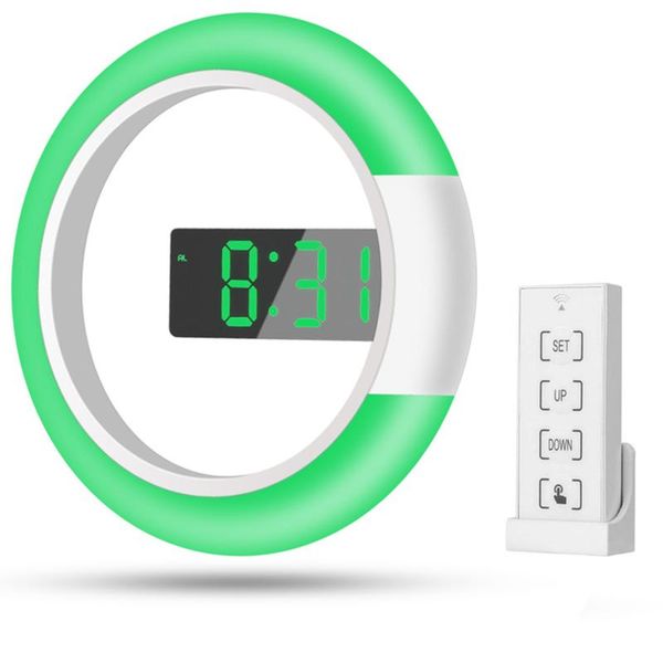 

wall clocks remote control digital clock creative led mirror hollow with alarm/temperature ring light multicolor switching