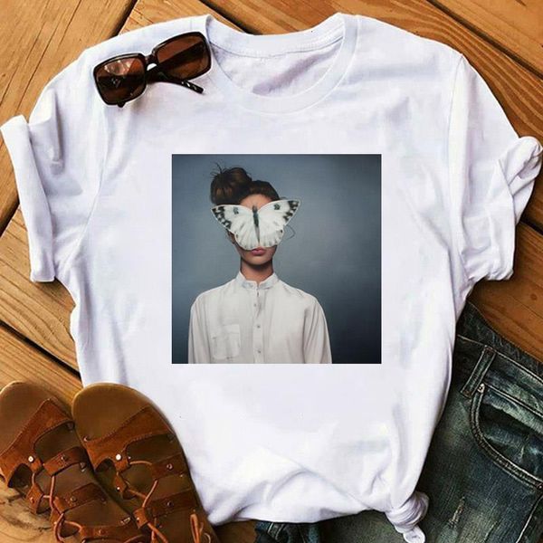 

aesthetic t-shirt butterfly printing harajuku short-sleeved & tees fashion casual women's large size tshirt, White