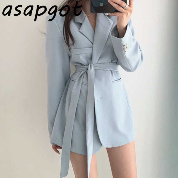 

coats & jackets tailored coat elegant chic turn down collar suit coat belt waist slim double pocket loose solid plus size blazer 210610, White;black