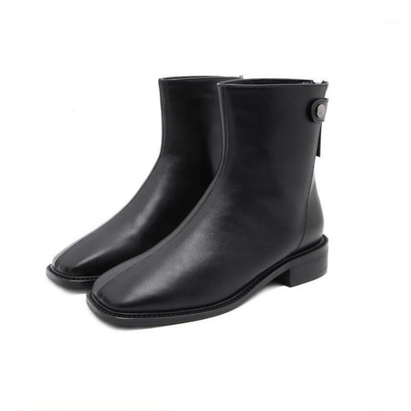

boots women winter genuine leather platform black thick heel booties heels1