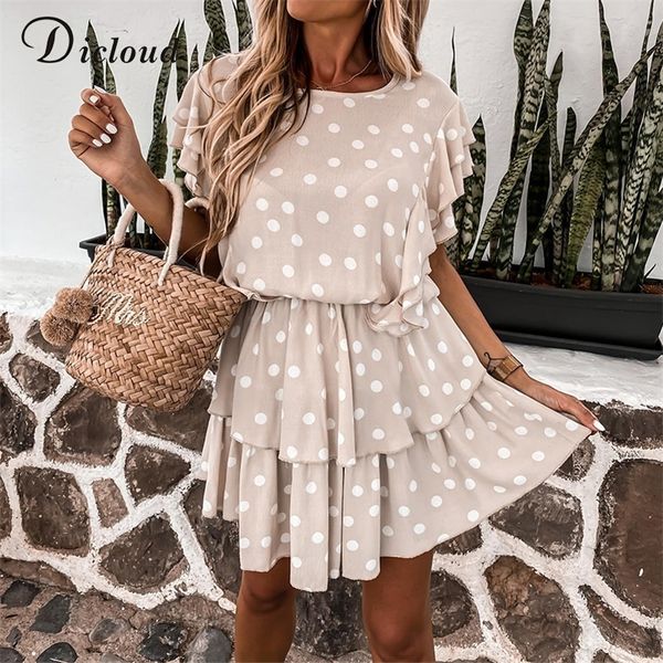 

dicloud women's polka dot layered mini dress summer ruffled short sleeve casual beach sundress chiffon clothing ladies 210309, Black;gray