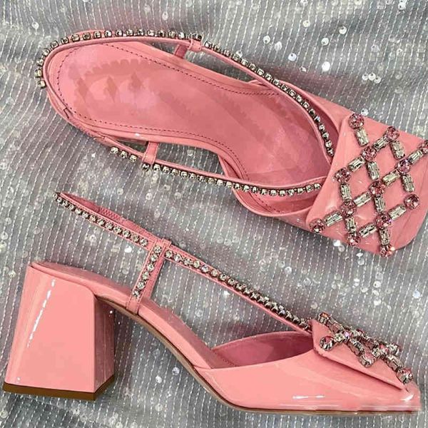 

70% off wholesale sandals flip-flops women shoes crystal sandals women's all-match square toe one pedal thick heel full rhinestone open, Black